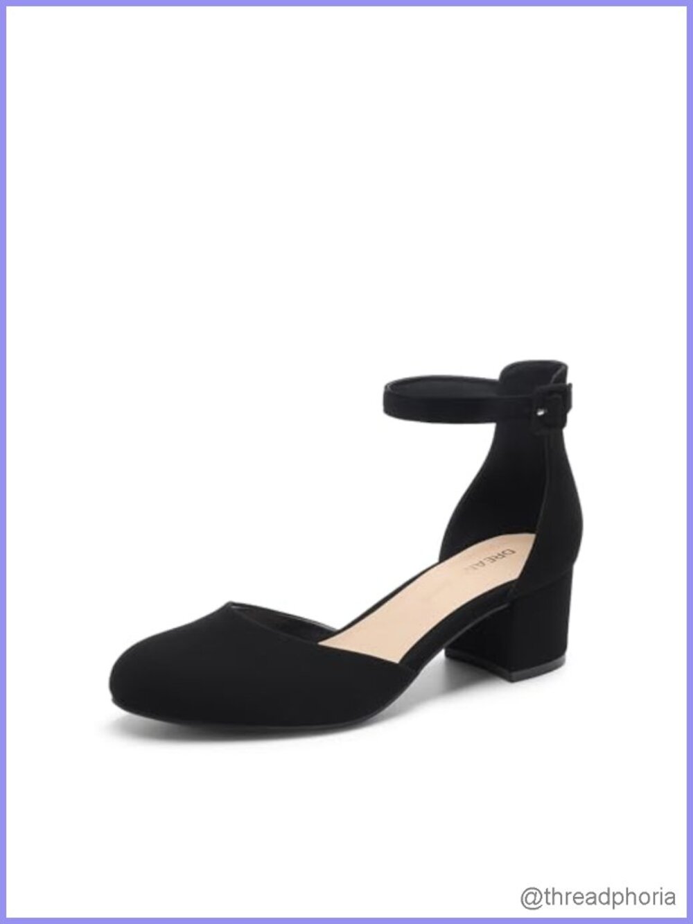 Women's Round Toe Low Block Heel Pumps Faux Leather Ankle Strap